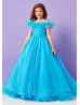 Spaghetti Straps Turquoise Organza Newest Flower Girl Dress